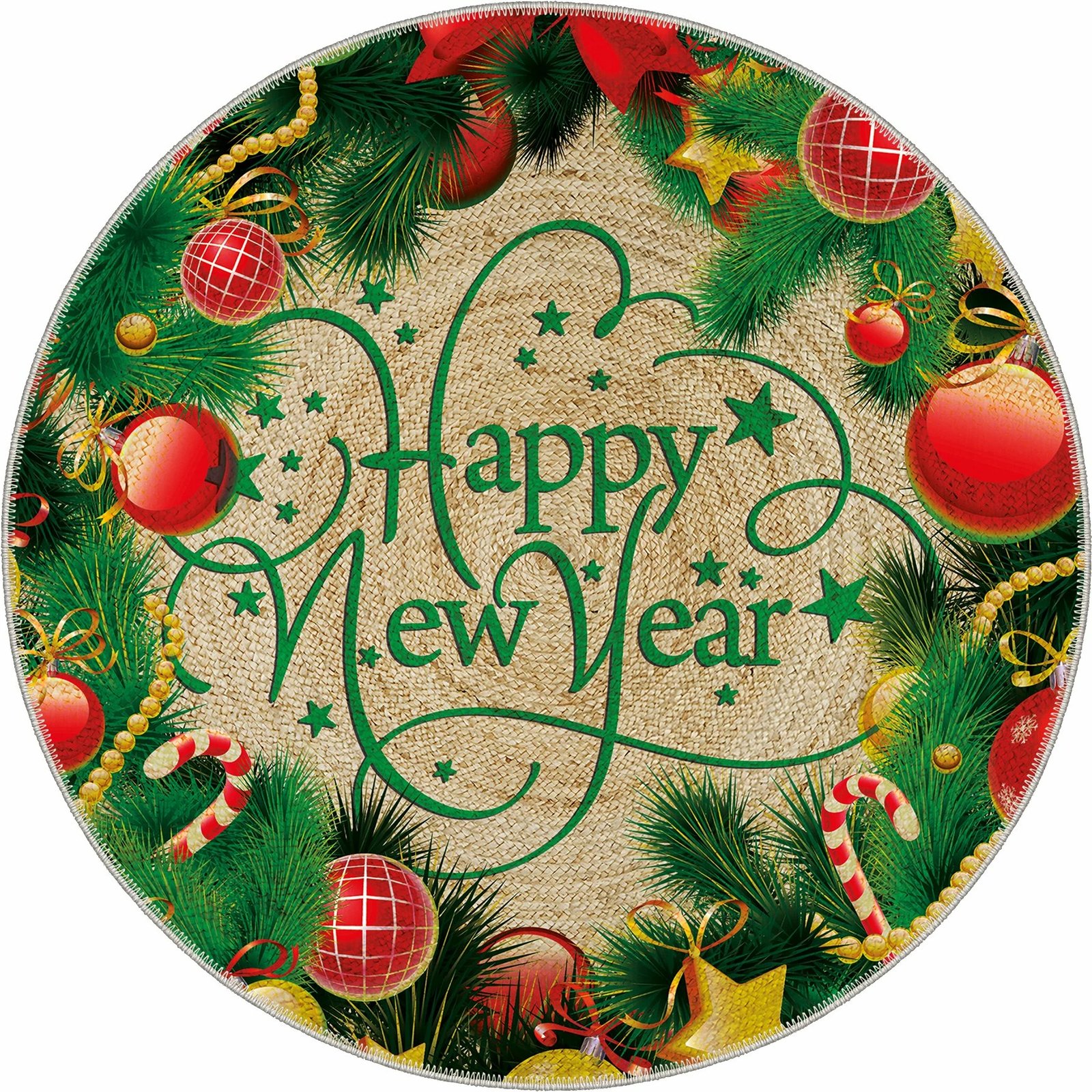 Qilim dekorativ, shumëngjyrësh, temë festive 'Happy New Year', Woobtny0509, 50x50cm