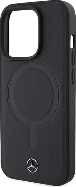 Mbështjellës Mercedes Smooth Leather MagSafe për iPhone 15 Pro, i zi