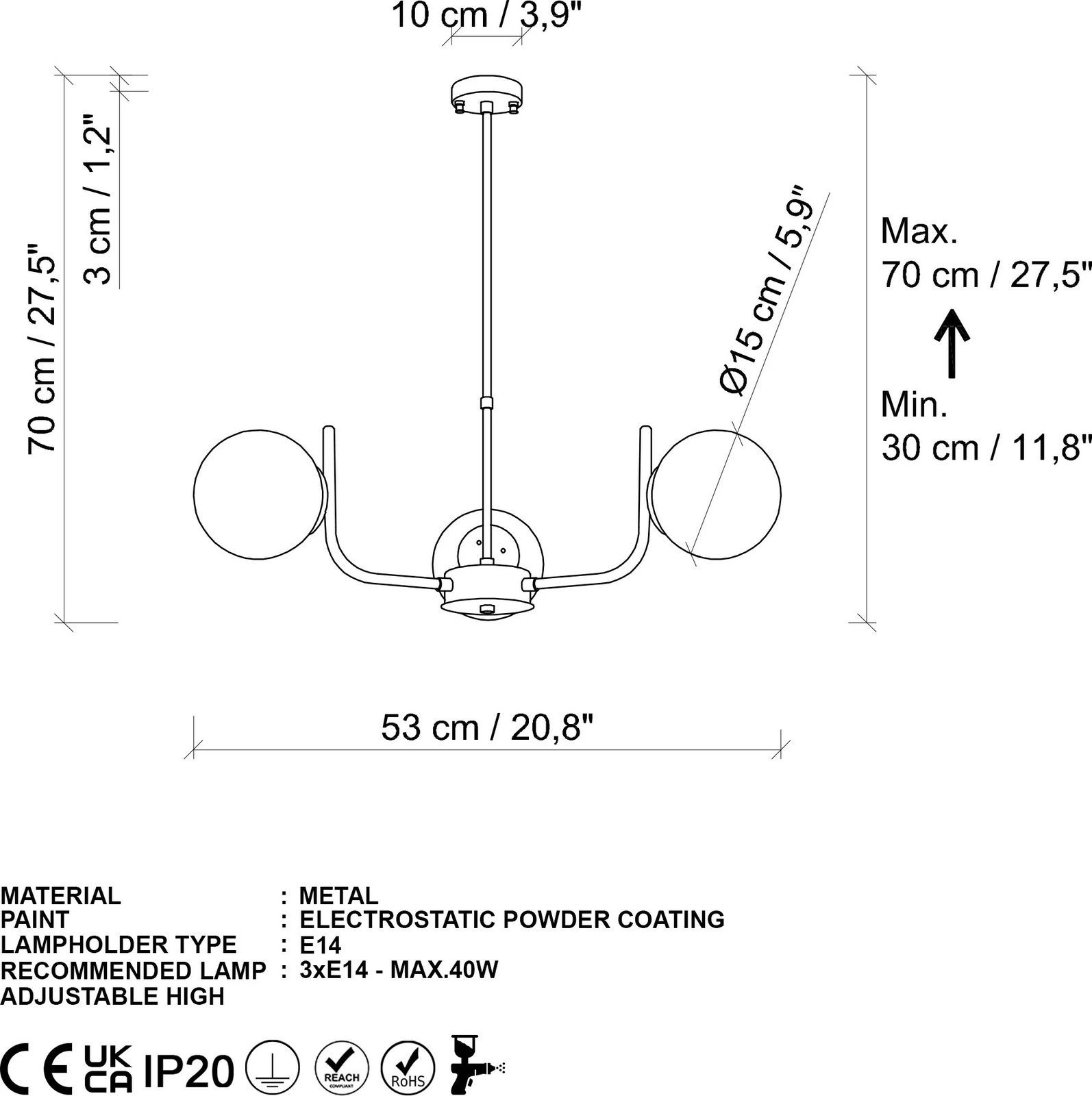 Llambë tavani Opviq, ngjyrë e zezë, Antler - 13767