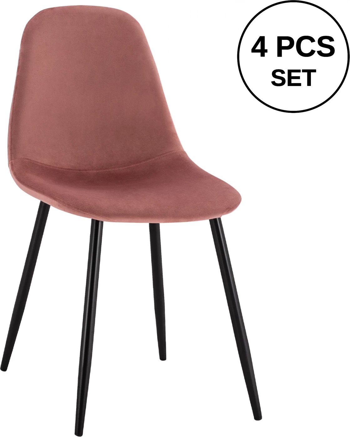 Karrige për ngrënie Leonardo, kadife ngjyrë molle të kalbur, këmbë metalike, FH00100.02, 45x53x85 cm., set prej 4 copë