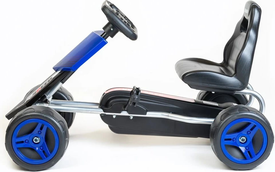 Gokart me pedale, Baby Mix Speedy, transmision me zinxhir përpara/mbrapa, rrota plastike 30 cm, ulëse e rregullueshme, moshë 3-8 vjet, ngjyrë blu
