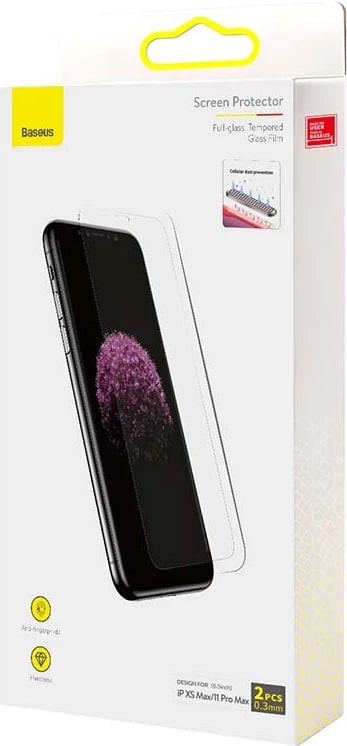 Mbrojtës xhami Baseus SGBL060302 për iPhone XS Max / 11 Pro Max, 0.3mm, 2 copë, i tejdukshëm