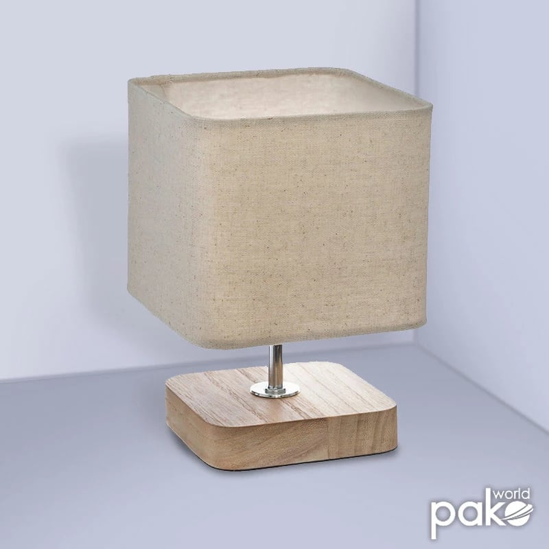 Llambë tavoline Sand, druri dhe metali, hije natyrale, ngjyrë ecru, 15x15x21cm