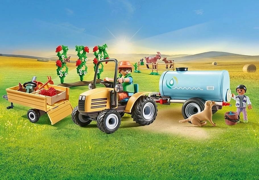 Set figurina Playmobil Country 71442, traktor me rimorkio dhe tank uji, 117 pjesë