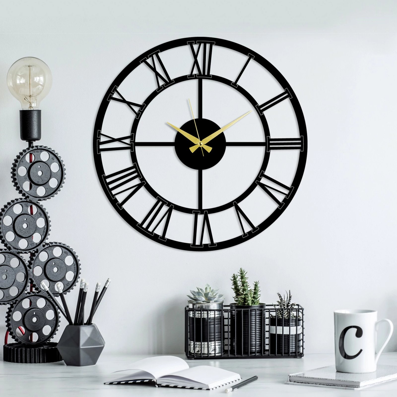 Orë muri dekorative metalike, Wallity, Pari, ngjyrë e zezë