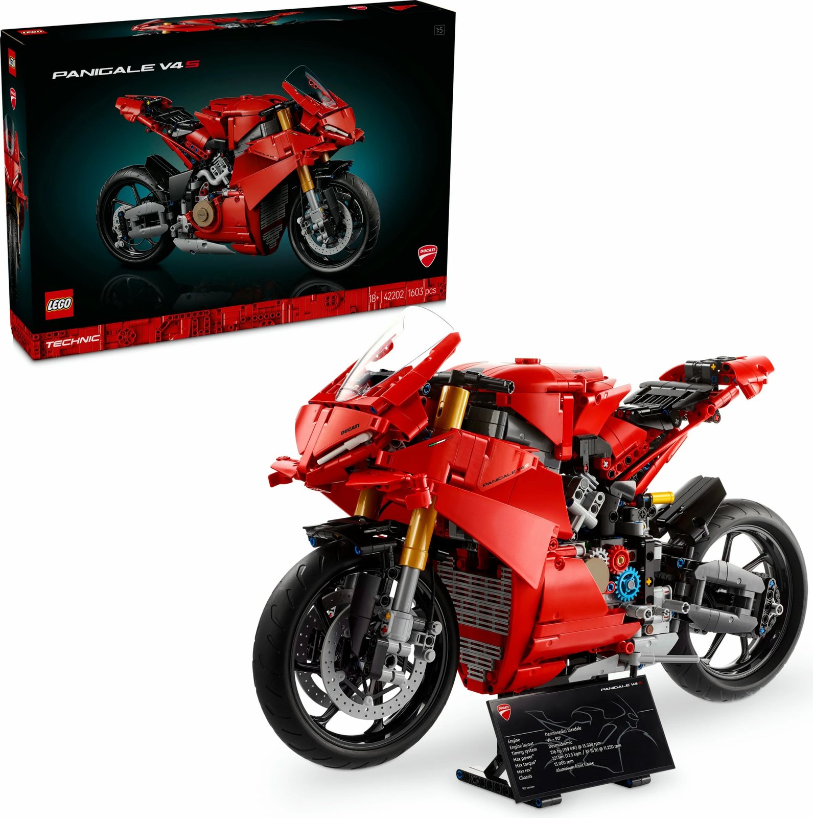 Set ndërtimi LEGO Ducati Panigale V4 S, 1603 copë, ngjyrë e kuqe