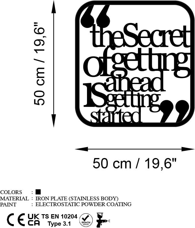Aksesor dekorativ metalik për mur, Wallity, Getting Ahead Started 3, ngjyrë e zezë, 50x50cm