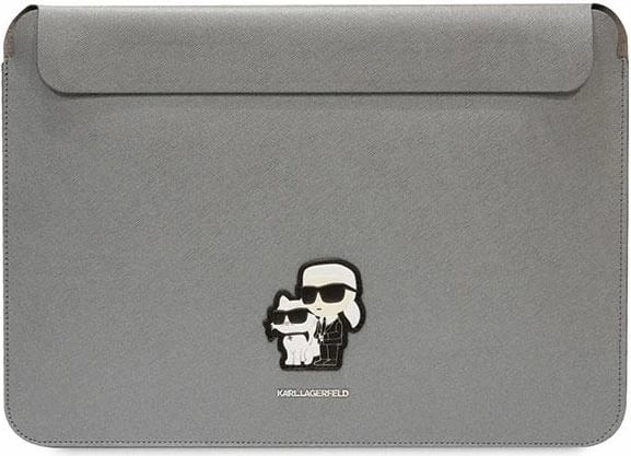 Mbështjellës Karl Lagerfeld Saffiano Karl&Choupette për laptop 16", argjendtë