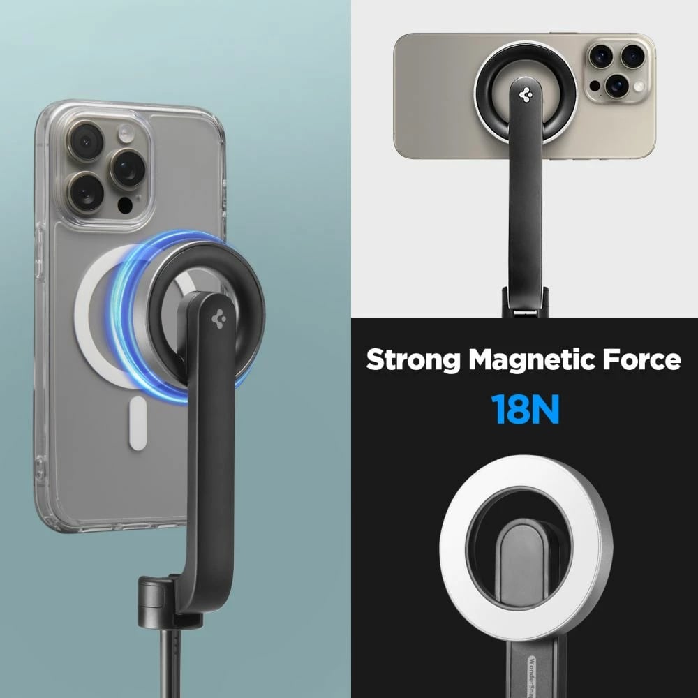 Selfie stick Spigen S580W me MagSafe, Bluetooth, tripod, e zezë