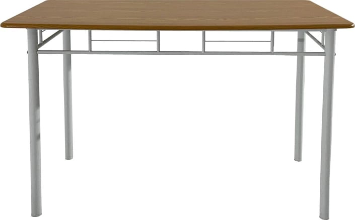 Tavolinë me karrige Roza II, set 5 copë, MDF natyrale, këmbë metalike të bardha, 110x60x74cm