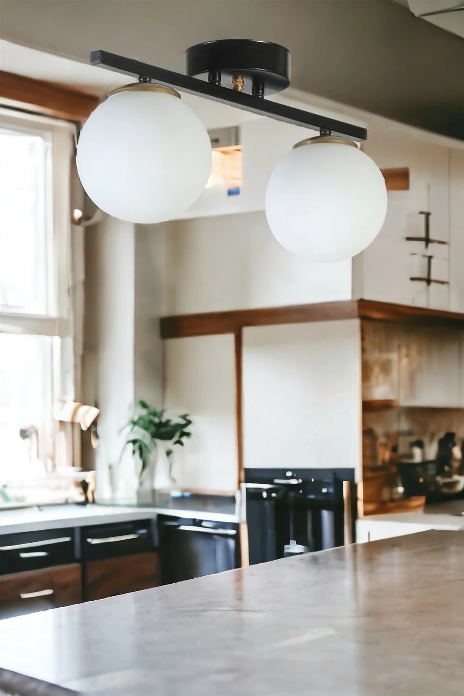 Llambë tavani Opviq, Yeni Can, 2 drita, metal i zi dhe xham i bardhë