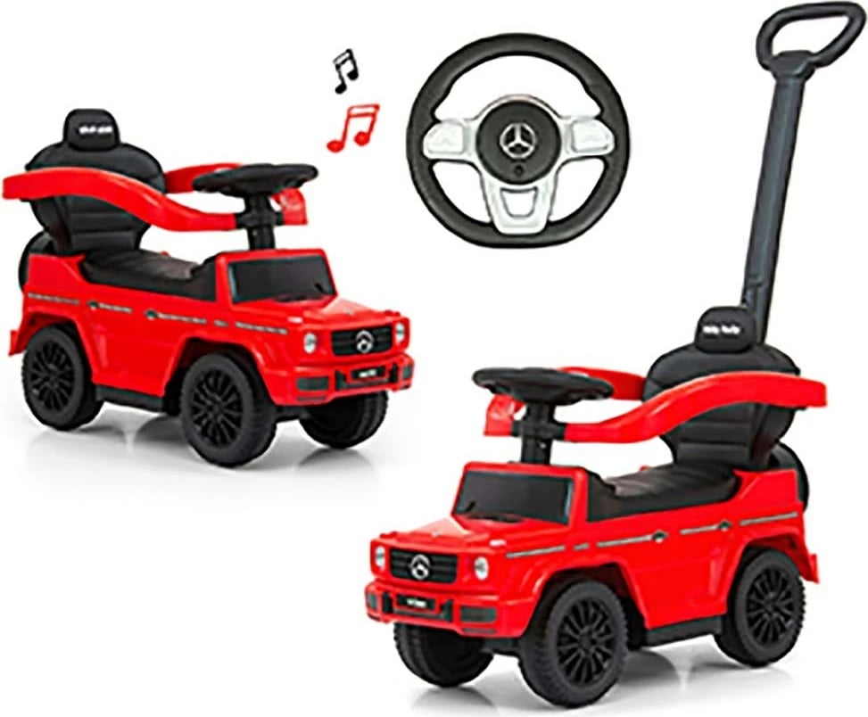 makinë ride-on me guidë, Milly Mally Mercedes G350d, 12–36 muaj, deri 25 kg, tinguj me 2xAA, sedilje me hapësirë poshtë, e kuqe