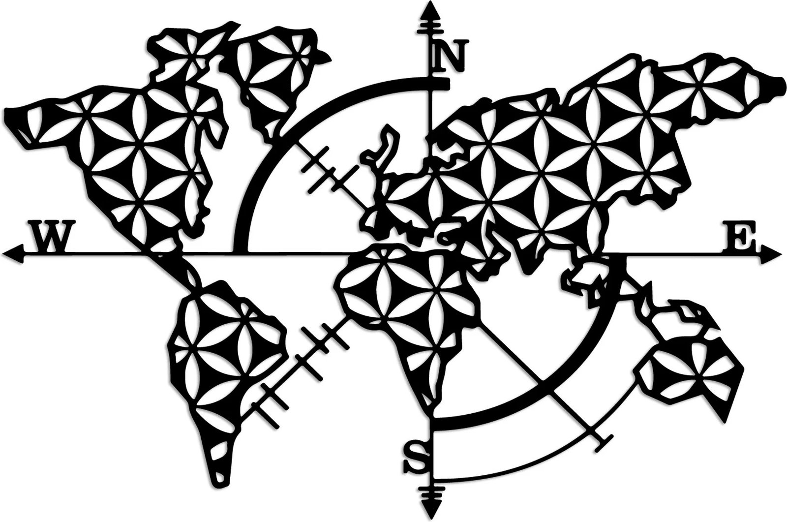 Aksesor dekorativ metalik për mur, hartë e botës, Wallity, v2