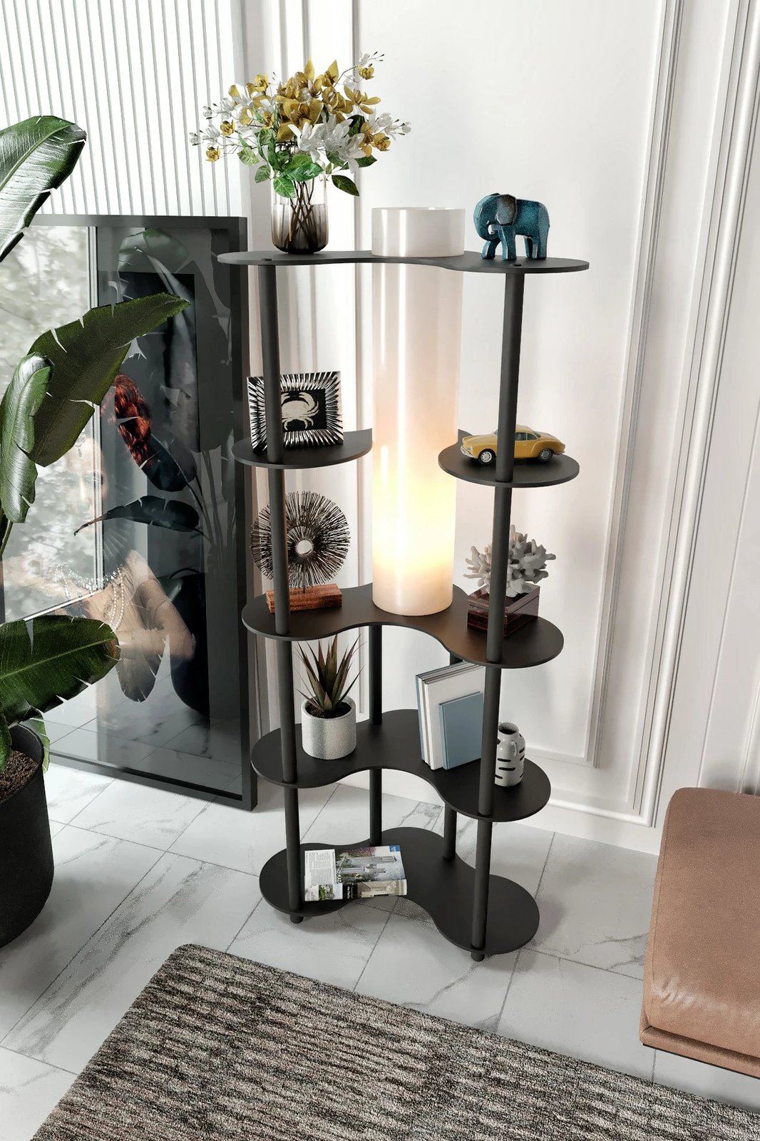 Raft modern për shtëpi ose zyrë, ngjyrë e zezë, Opviq KS-11112