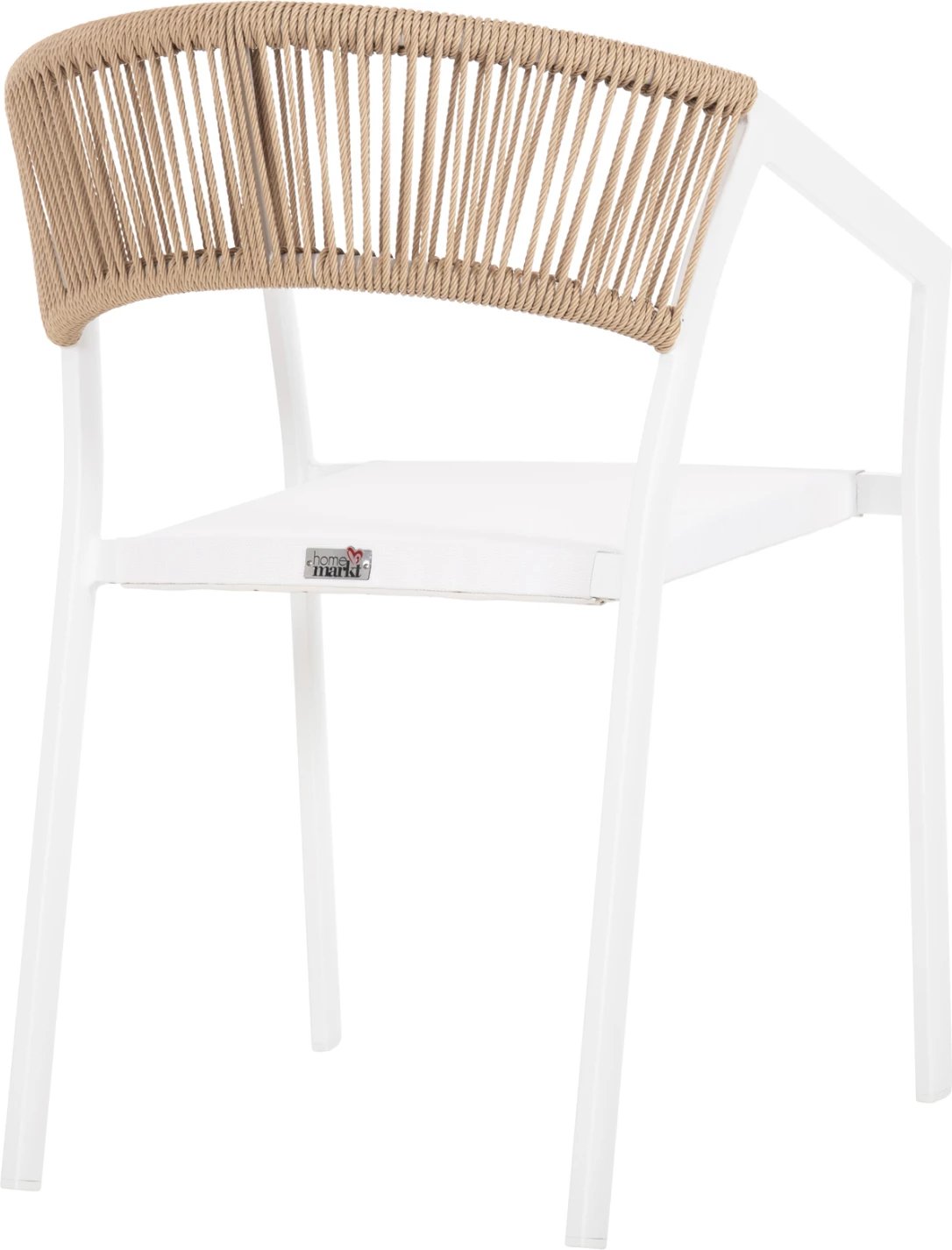 Karrige alumini FH5891.22, kornizë e bardhë dhe tekstil, mbështetëse ratan bezhë, 57x63x82H cm