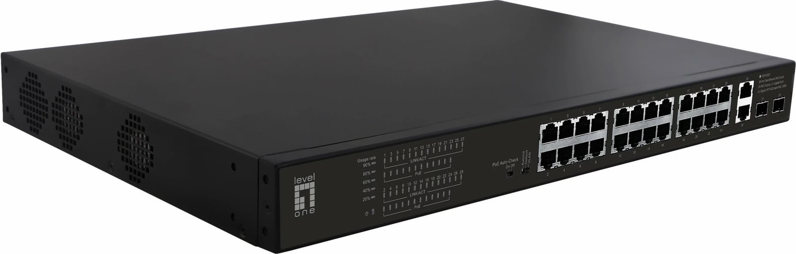 Switch LevelOne FGP-2831, 28 porta, PoE, 2x Gigabit RJ45, 2x SFP, rack 1U, i zi