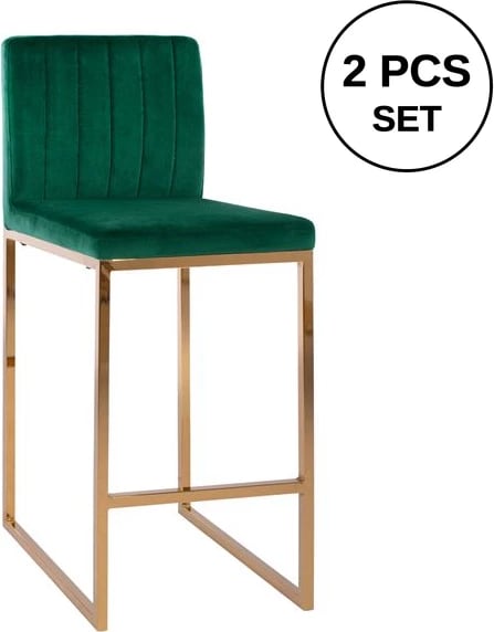 Karrige për bar Piper, kadife, ngjyrë selvi dhe kornizë metalike e artë, FH8525.03, 40x49x96 cm, set prej 2 copë