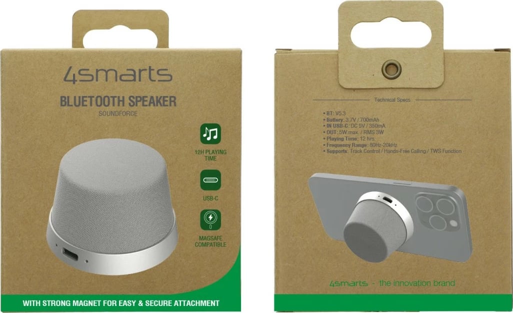 Boks portativ stereo 4smarts 540702, 5 W, 80 - 20000 Hz, Wireless, Gri, Argjend