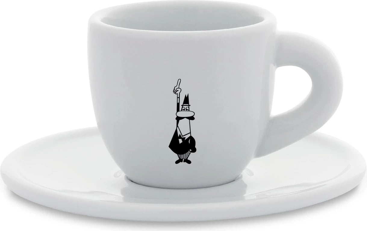 Set filxhan kafeje Bialetti Mokatasse Omino me pjatëz, bardhë