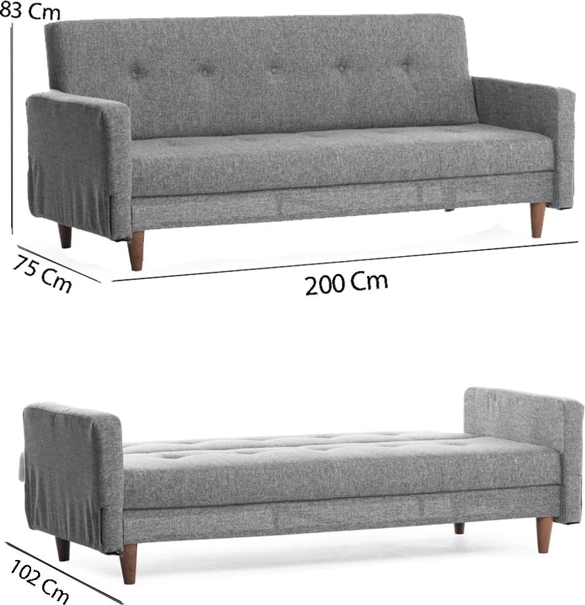 Divan-krevat treshe, ngjyrë gri e çelët, Hiko