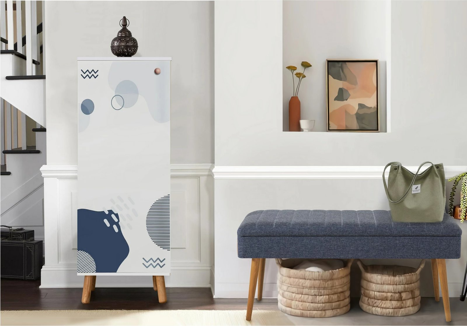 Set mobiljesh për korridor, ngjyrë e bardhë dhe kaltër e errët, Skye Decor, 950-1048