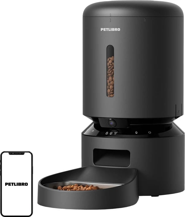 Shpërndarës ushqimi për kafshë Petlibro Granary, 5L, me kamerë, i zi
