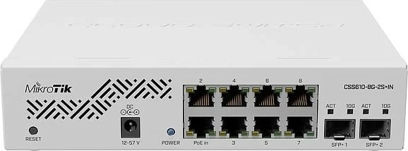 Switch MikroTik CSS610-8G-2S+IN, Gigabit Ethernet (10/100/1000), PoE, Bardhë