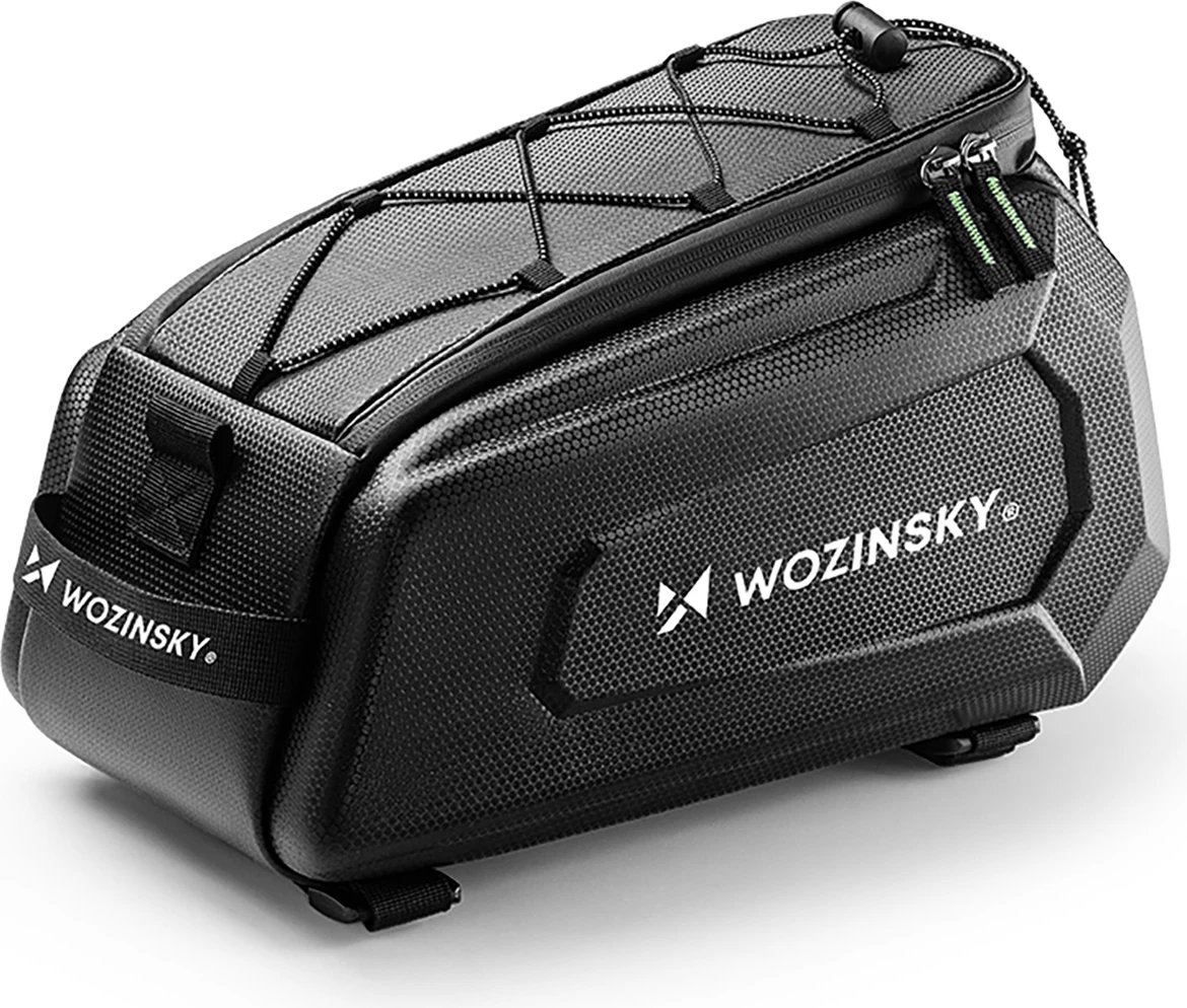 çantë bagazhi biçiklete, Wozinsky WSR-01B, 9 L, e papërshkueshme nga uji, montim me rripa Velcro, e zezë