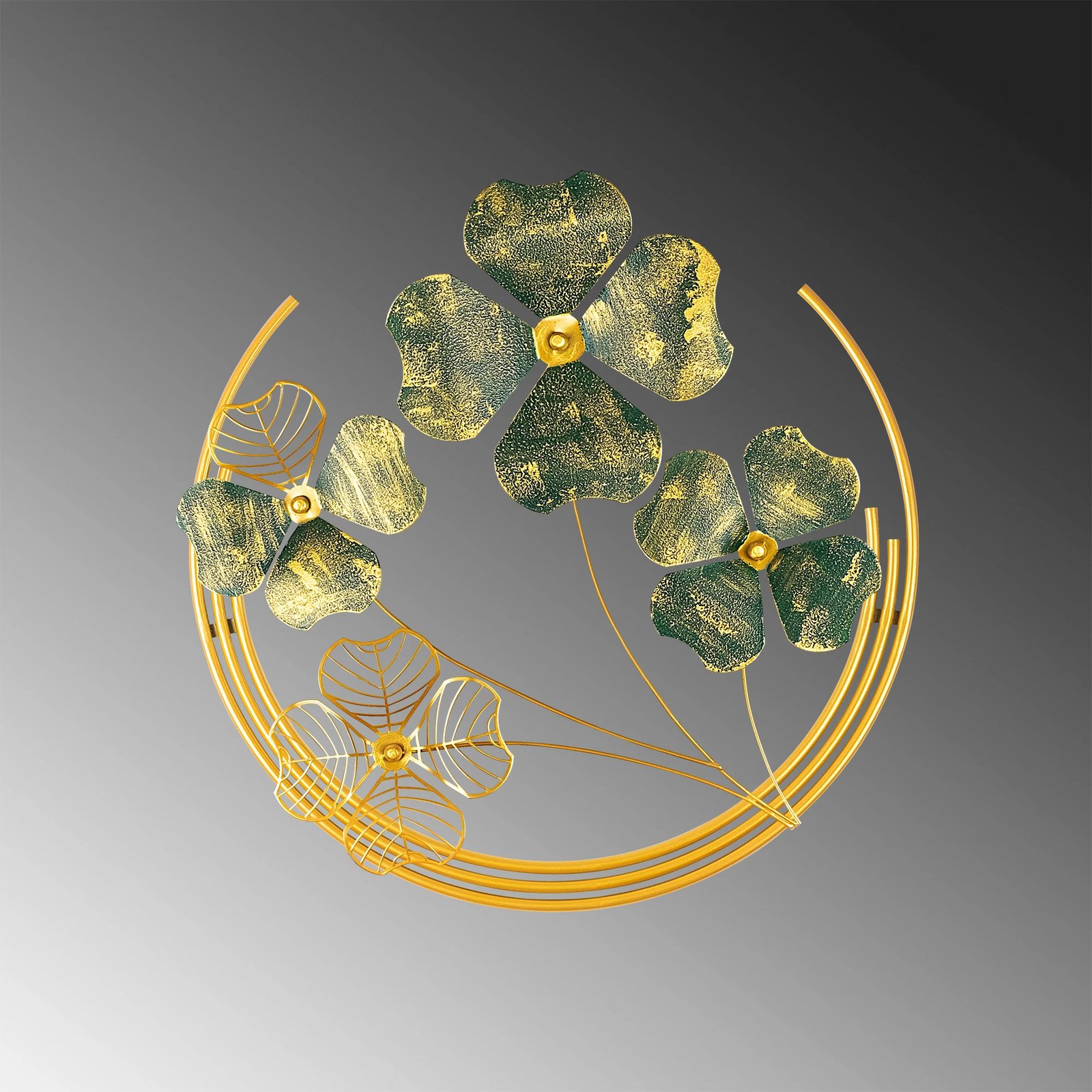 Aksesor dekorativ metalik për mur, Wallity, Shihezi, ngjyrë e gjelbër dhe ari, 50x50x5cm