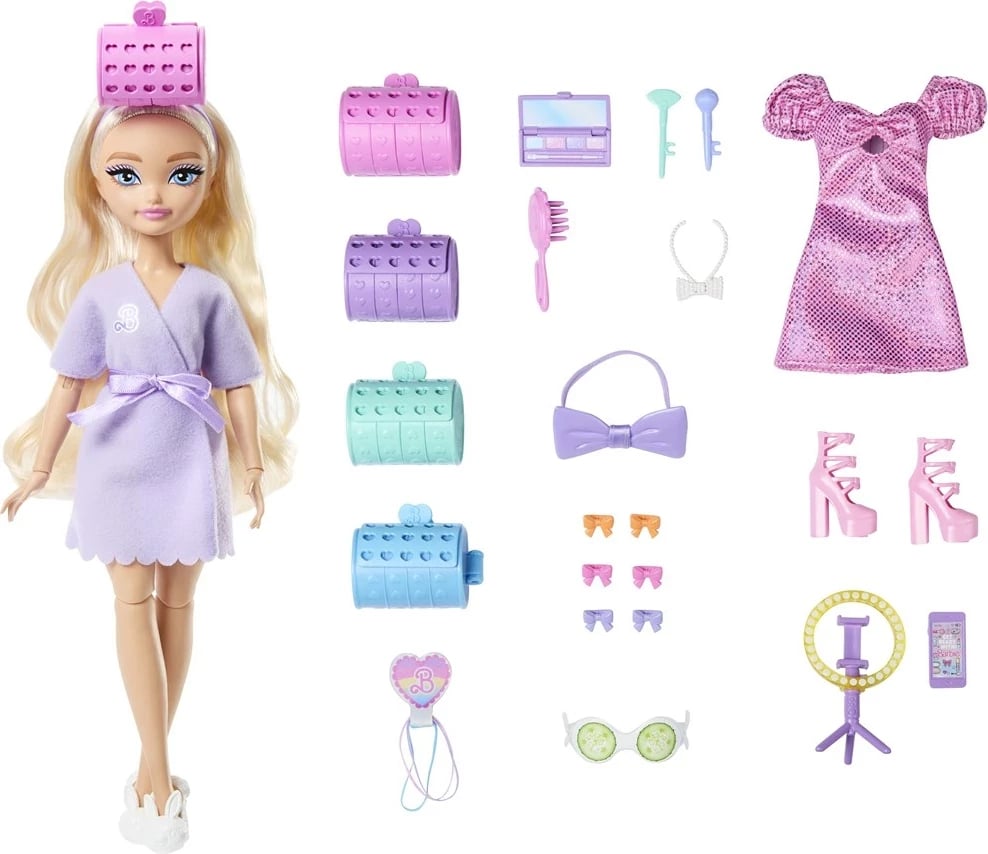 Kukull Barbie Dream GET READY WITH Malibu, MATTEL, 255739, shumëngjyrëshe me aksesorë surprizë
