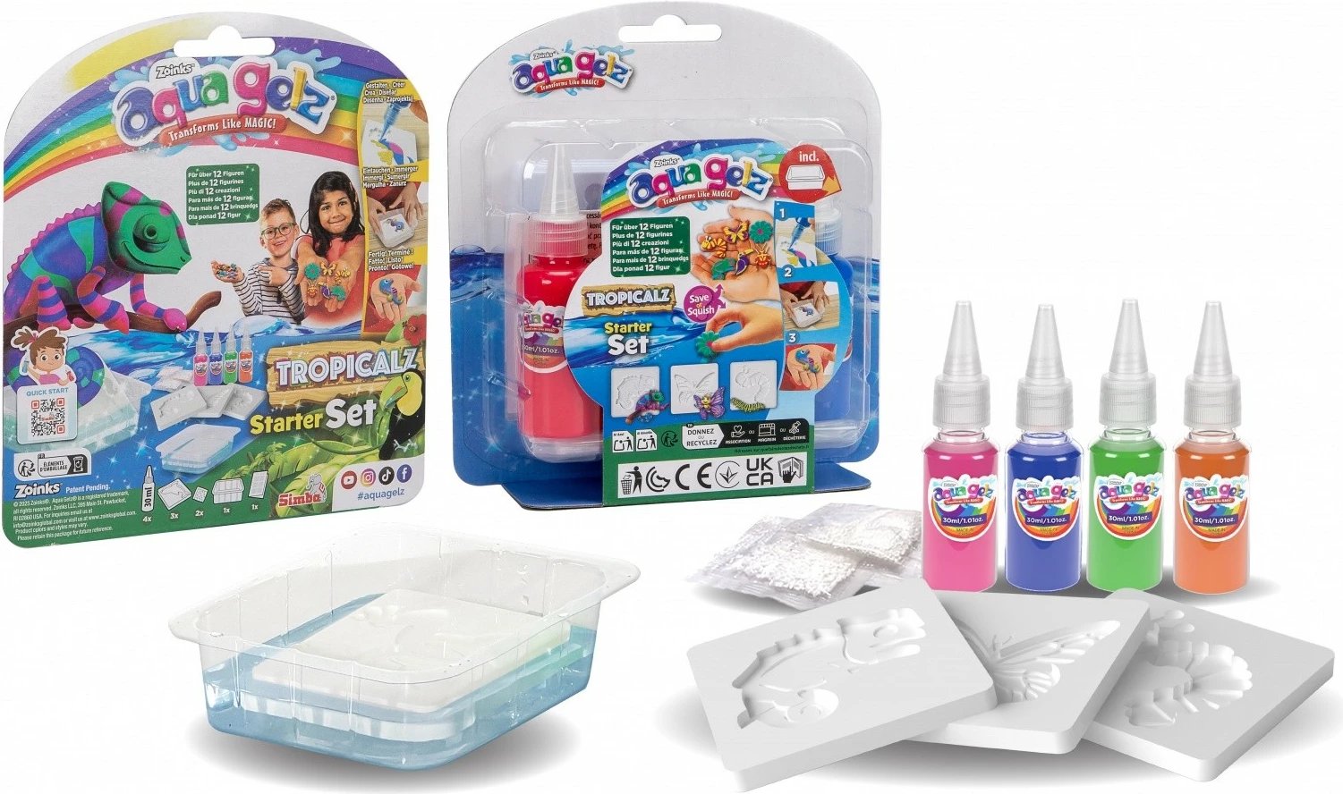 Set kreativ Aqua Gelz Tropical Starter Kit, Simba, 4 xhelë, 3 forma, shumëngjyrësh