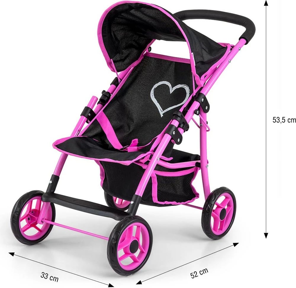 Karrocë lodër për kukulla Milly Mally Natalie Prestige, e zezë/rozë