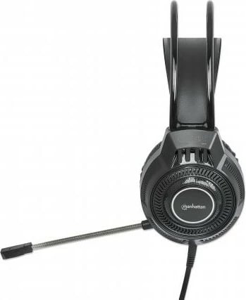 Kufje gaming MANHATTAN RGB LED, USB, over-ear, me mikrofon, e zezë