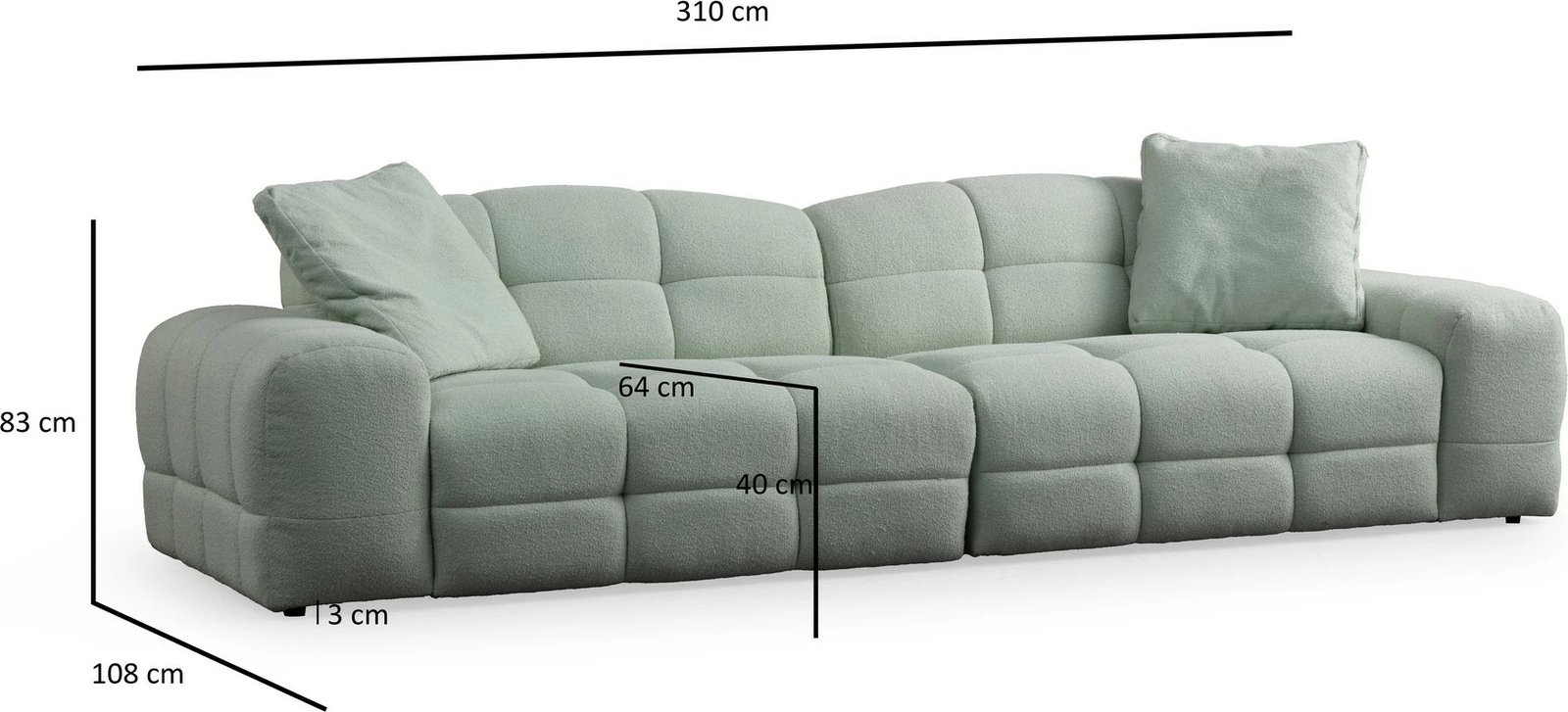 Divan treshe Pescara Lounge, ngjyrë jeshile e çelët, Atelier del Sofa