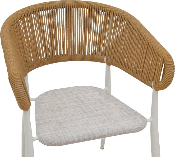 Karrige alumini Raven e grumbullueshme, kornizë e bardhë, tekstilene natyrale-rattan, 57x62x78cm