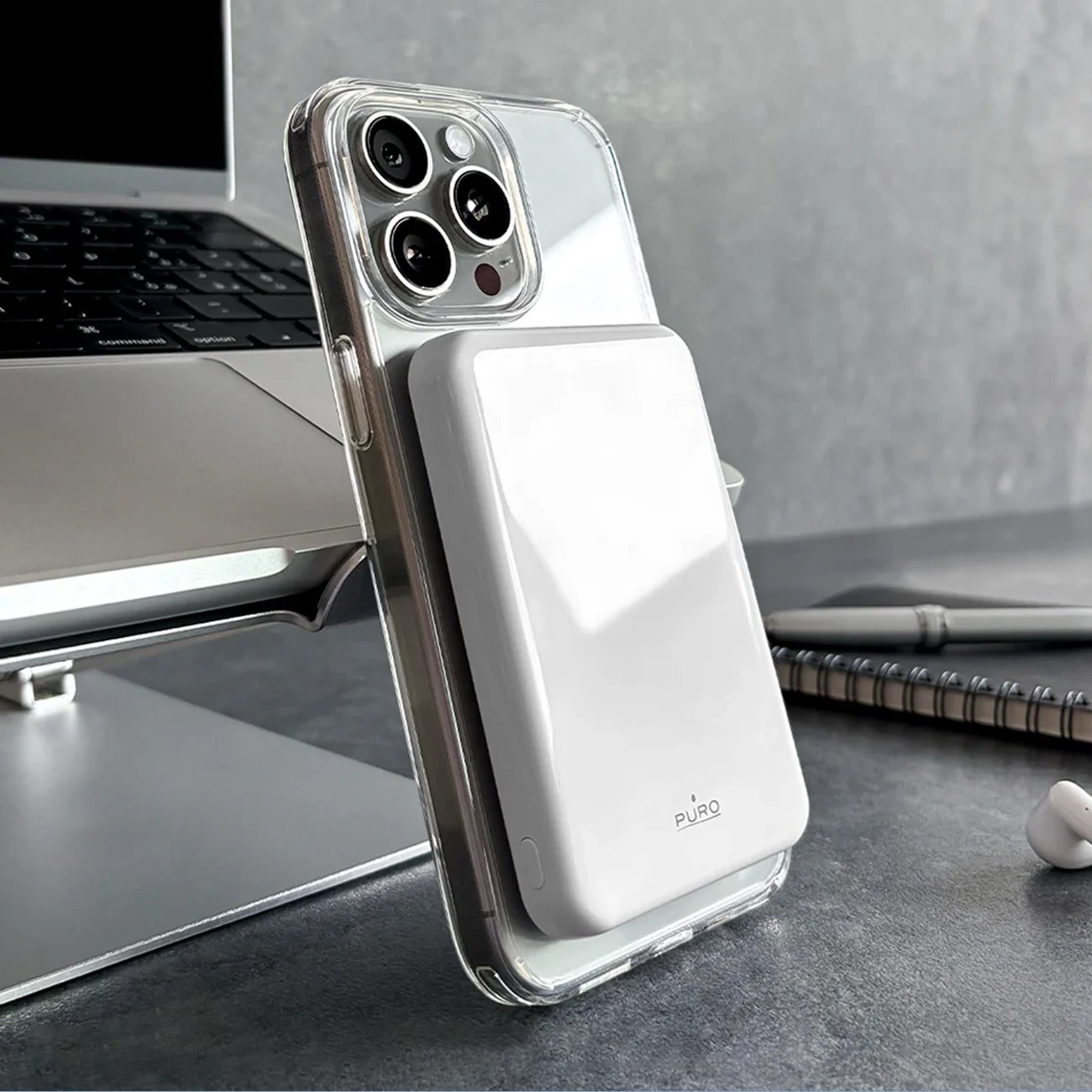 Powerbank Puro Mag Plus 5000mAh, Qi2, MagSafe, 20W, USB-C, Bardhë
