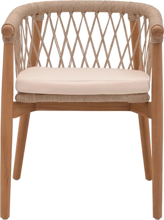 Karrige Abby, skelet druri teak, ngjyrë natyrale dhe jastëk krem, 60x58x78cm