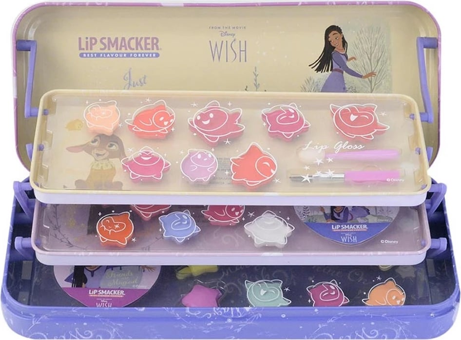 Set grimi për vajza Lip Smacker Disney Wish Makeup Case Triple Layer Beauty Tin, 31 copë