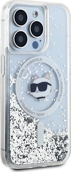Mbështjellës Karl Lagerfeld Liquid Glitter Choupette Head MagSafe për iPhone 13 Pro Max, Transparent