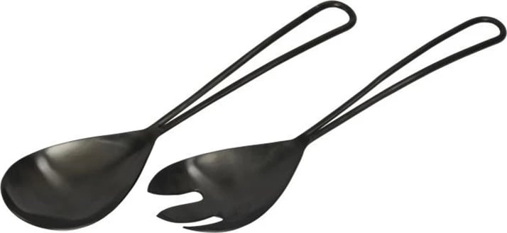 Set për shërbim sallate, 2 copë, çelik i zi, 29x7x2 cm