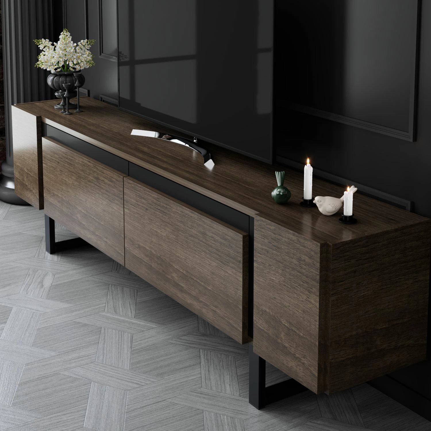 Komodë TV Skye Decor, ngjyrë arre, e zezë