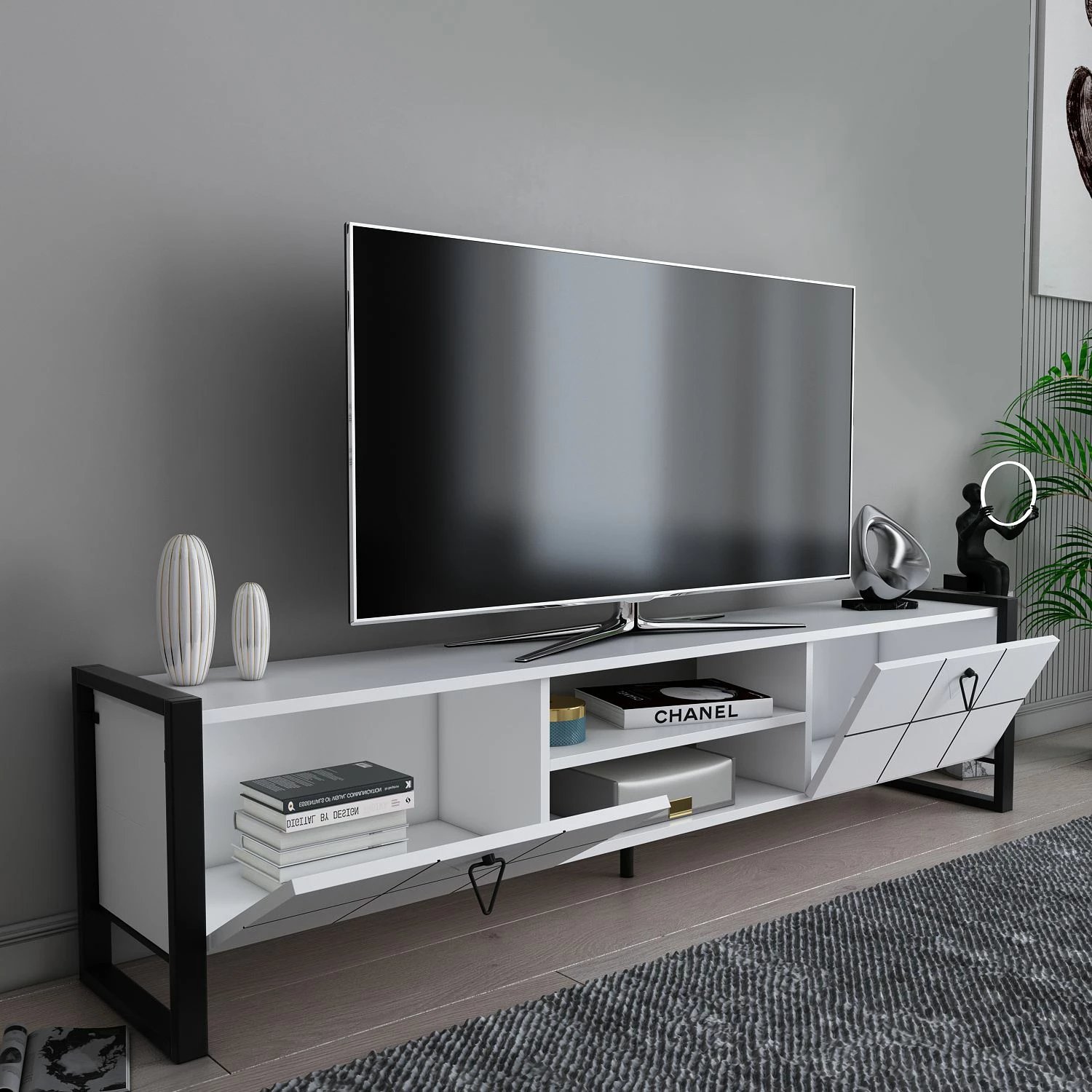 Komodë TV Skye Decor, e bardhë, e zezë