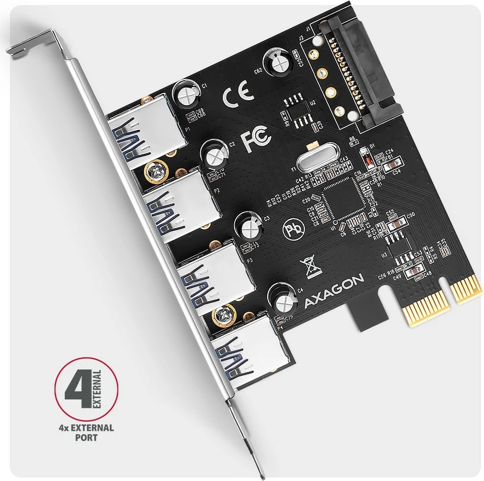 Kasë zgjerimi AXAGON PCEU-430RS, 4x USB 3.2 Gen 1, Renesas, PCIe, SATA Power