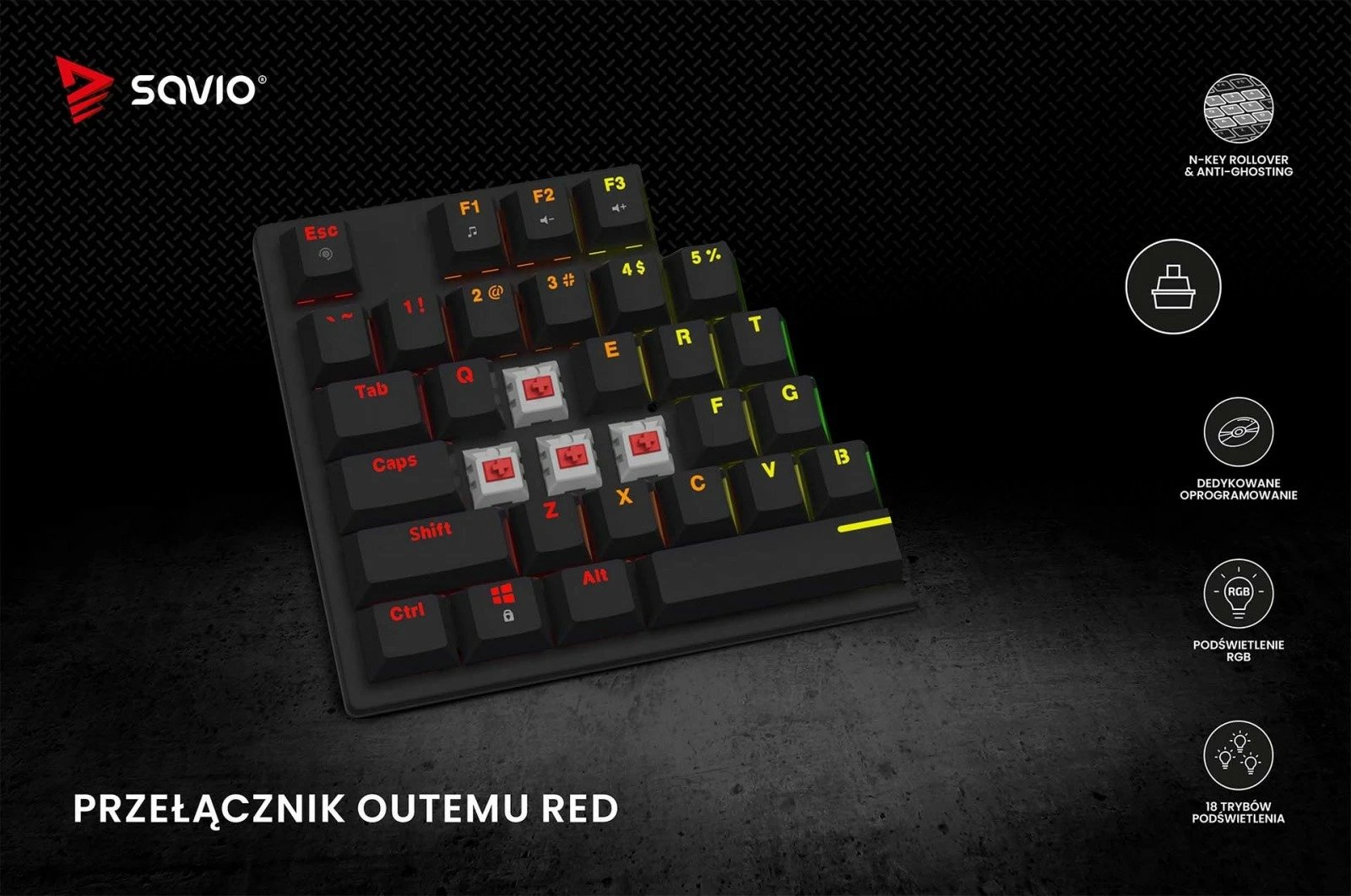 Tastierë mekanike Savio Tempest X2, Outemu Red, RGB, me kabllo, e zezë Tastierë mekanike Savio Tempest X2, Outemu Red, RGB, me kabllo, e zezë