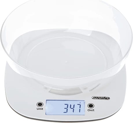 Peshore kuzhine, Mesko, MS 3179, kapacitet 5 kg, saktësi 1 g, me tas 1.4 L, e bardhë
