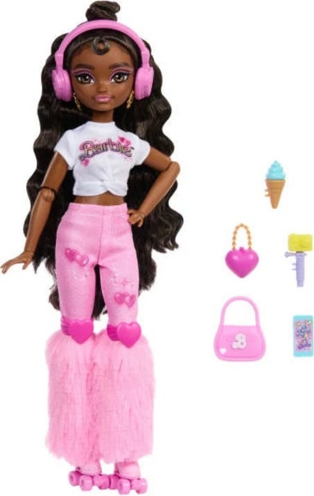 Kukull Barbie Dream Besties Brooklyn me patina, Mattel JFX97, me aksesorë, rozë