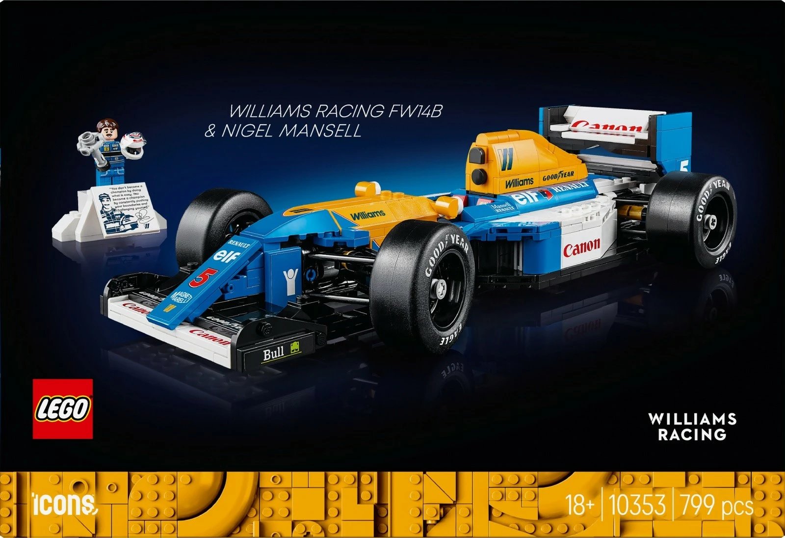 Set ndërtimi LEGO Icons Williams Racing FW14B 10353 me minifigurë Nigel Mansell, 799 pjesë