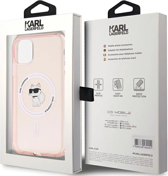 Mbështjellës Karl Lagerfeld IML Choupette MagSafe për iPhone 11/XR, rozë