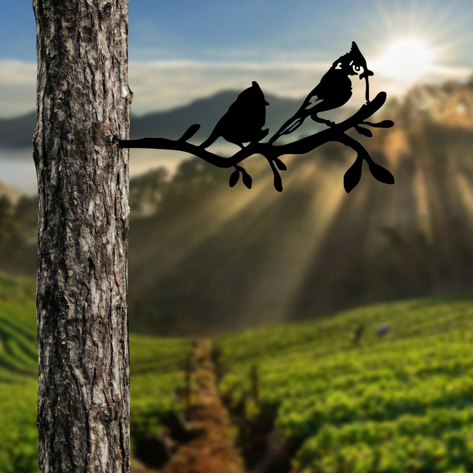 Dekor për kopsht, zogj në degë, ngjyrë e zezë, Aberto Design, 45x23cm