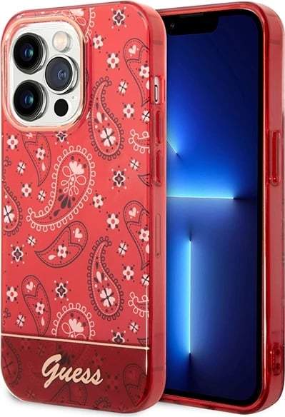 Mbështjellës Guess Bandana Paisley për iPhone 14 Pro Max 6.7", i kuq, hardcase Mbështjellës Guess Bandana Paisley për iPhone 14 Pro Max 6.7", i kuq, hardcase
